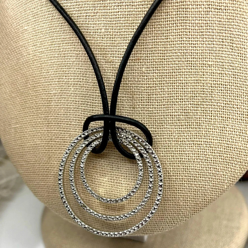 Technibond Classic Platinum-Bonded Sterling Silver Necklace with Black Cord